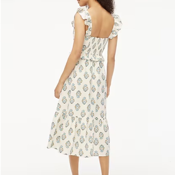 NWT J.Crew Factory V-neck ruffle midi dress Ivory Antique Navy SZ 14 - Picture 2 of 7
